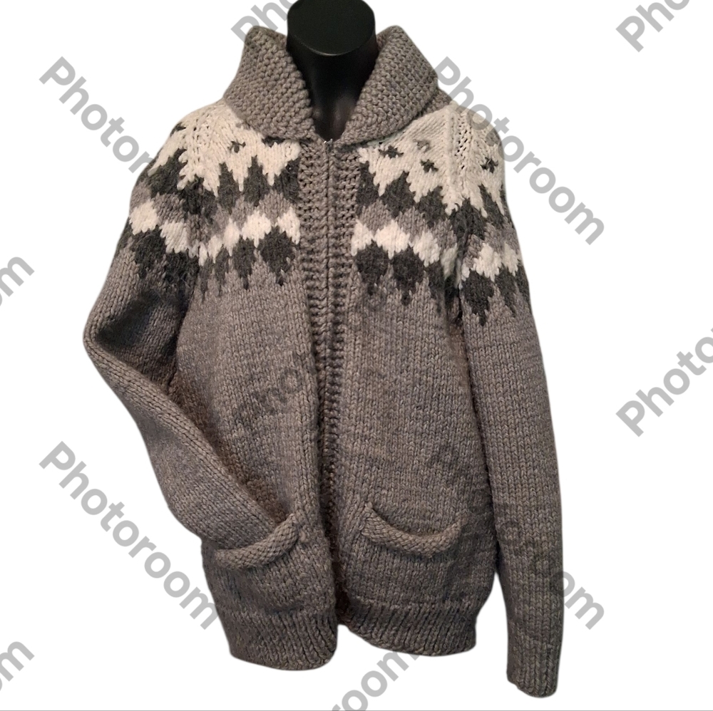 Hand Knit Gray Zip-Up Sweater  - Chunky 3110